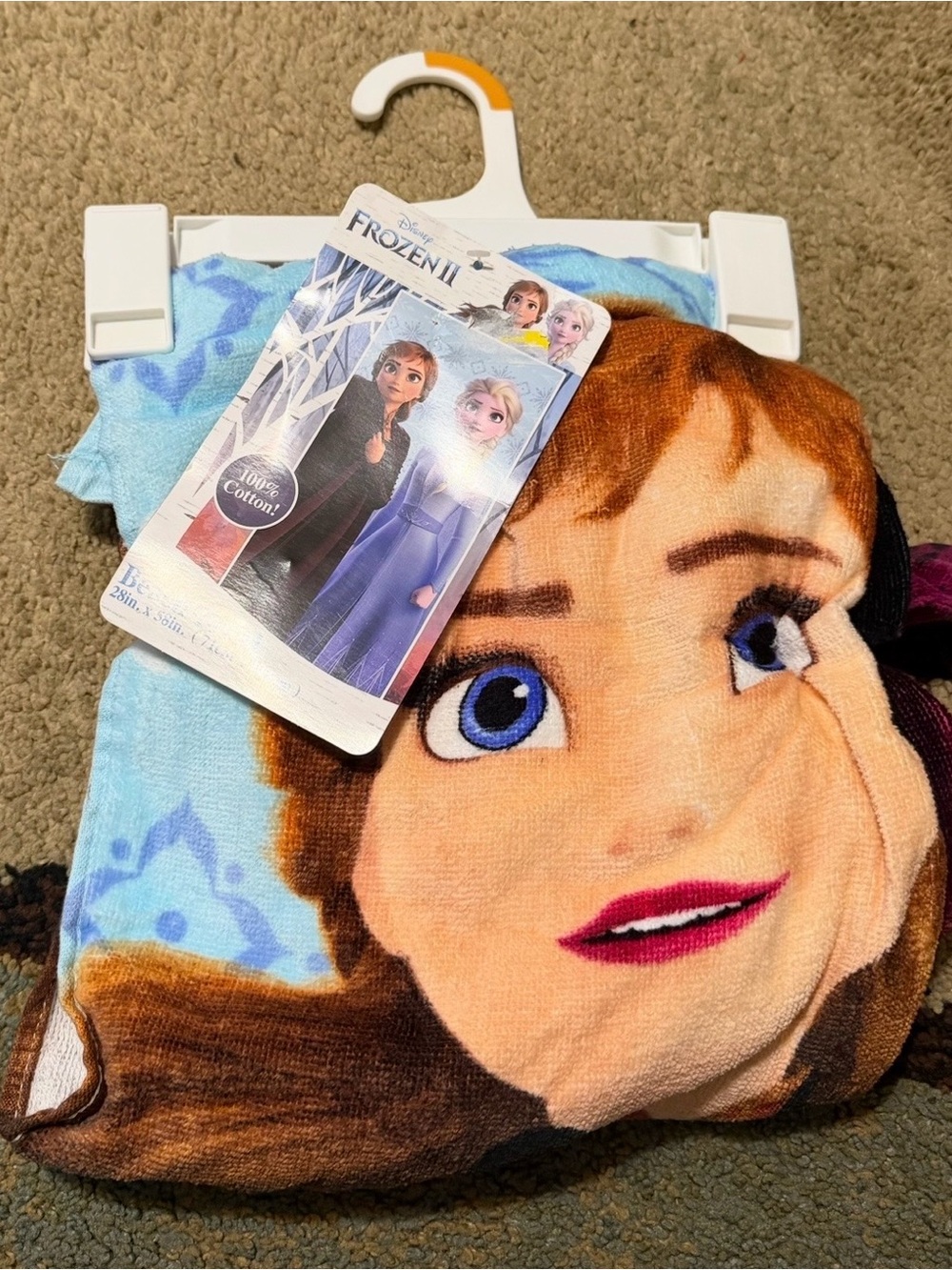 Disney Anna Face Cotton Towel - Blue & Brown